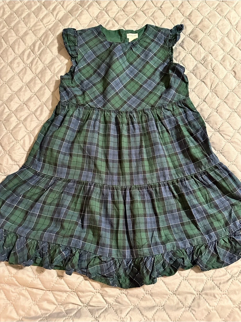 Crewcuts Green and Blue Plaid Tiered Ruffle Dress Size 8